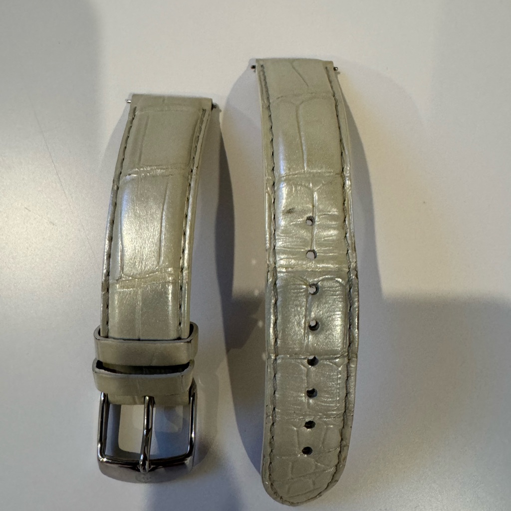 Michele 16mm Pearl Gold White Embossed Crocodile Leather Watch Strap
